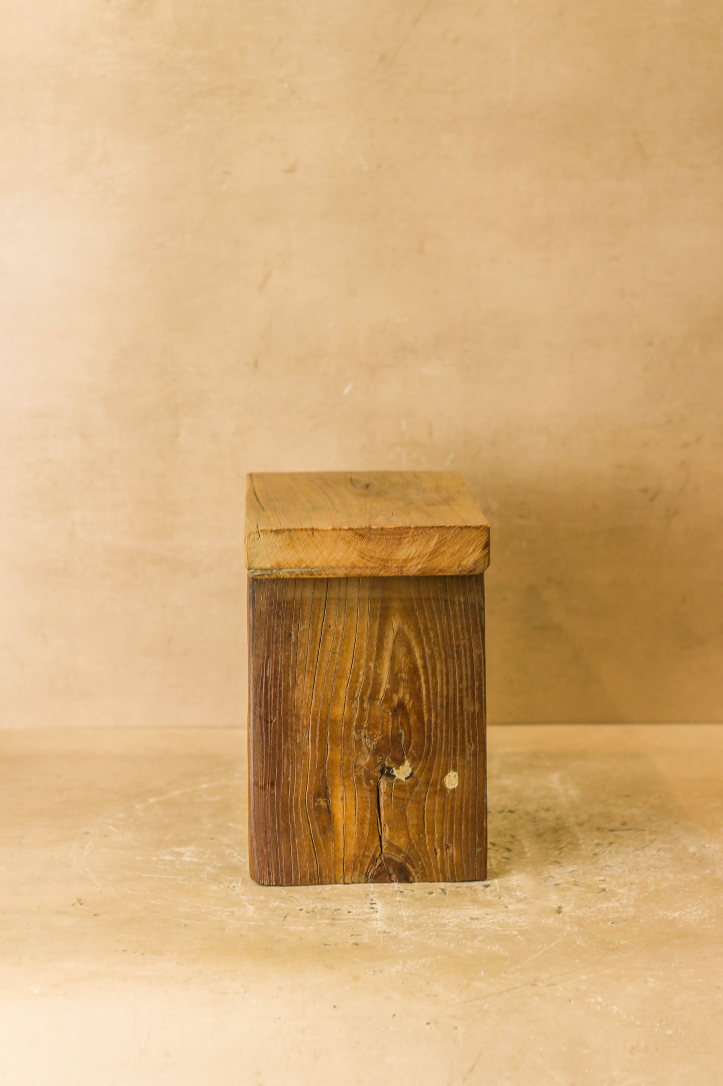 Vintage Rustic Square Elm Wood Stool - Small - No 4