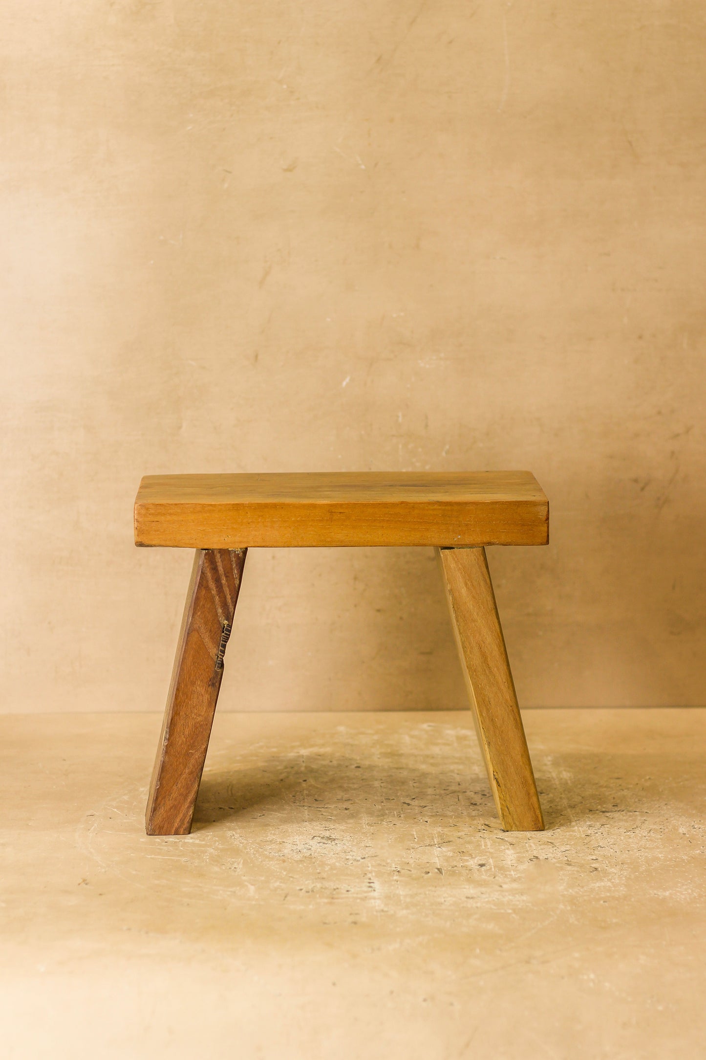 Vintage Rustic Square Elm Wood Stool - Small - No 4