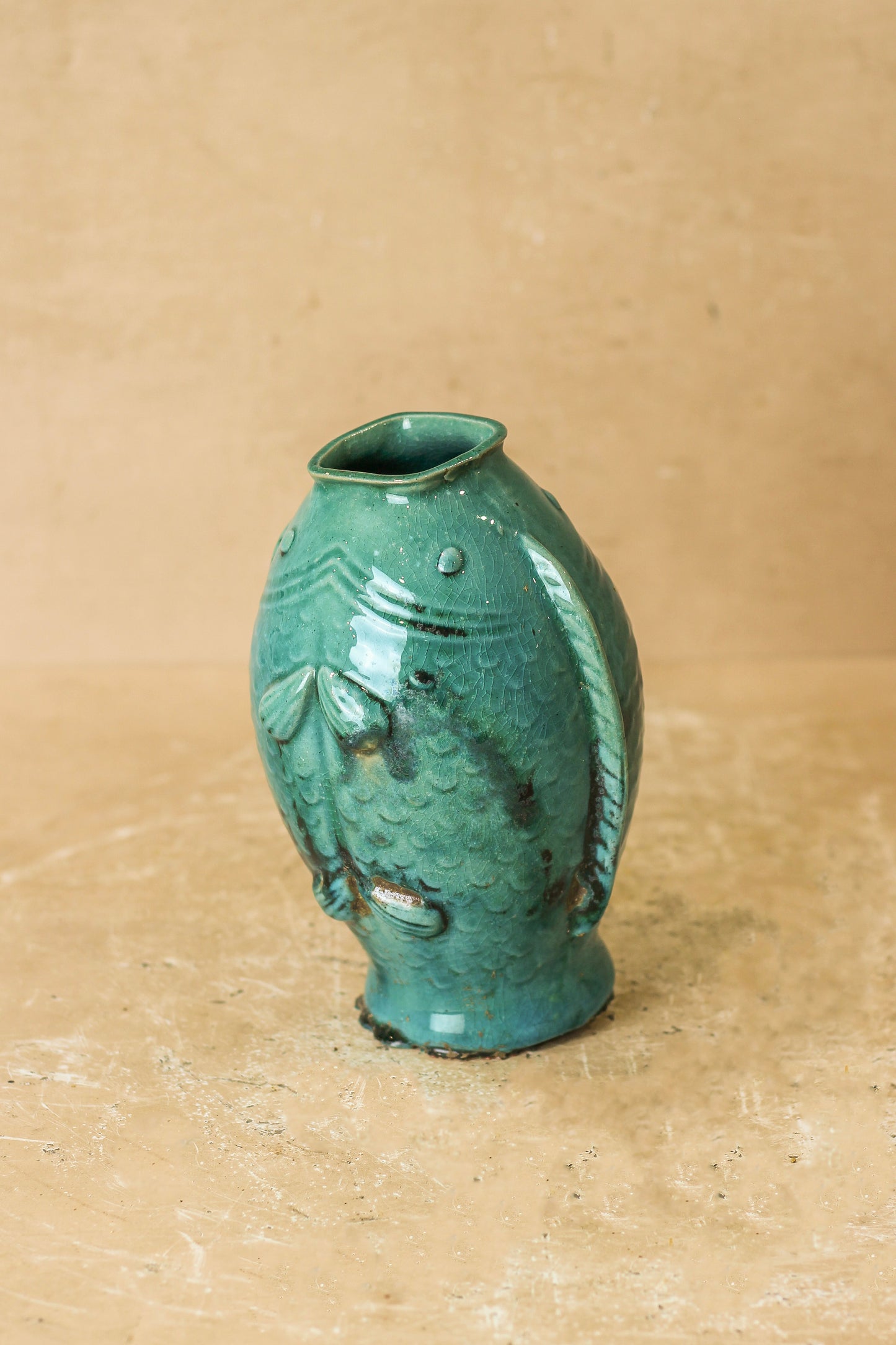 Vintage Turquoise Twin Fish Vase - No 3