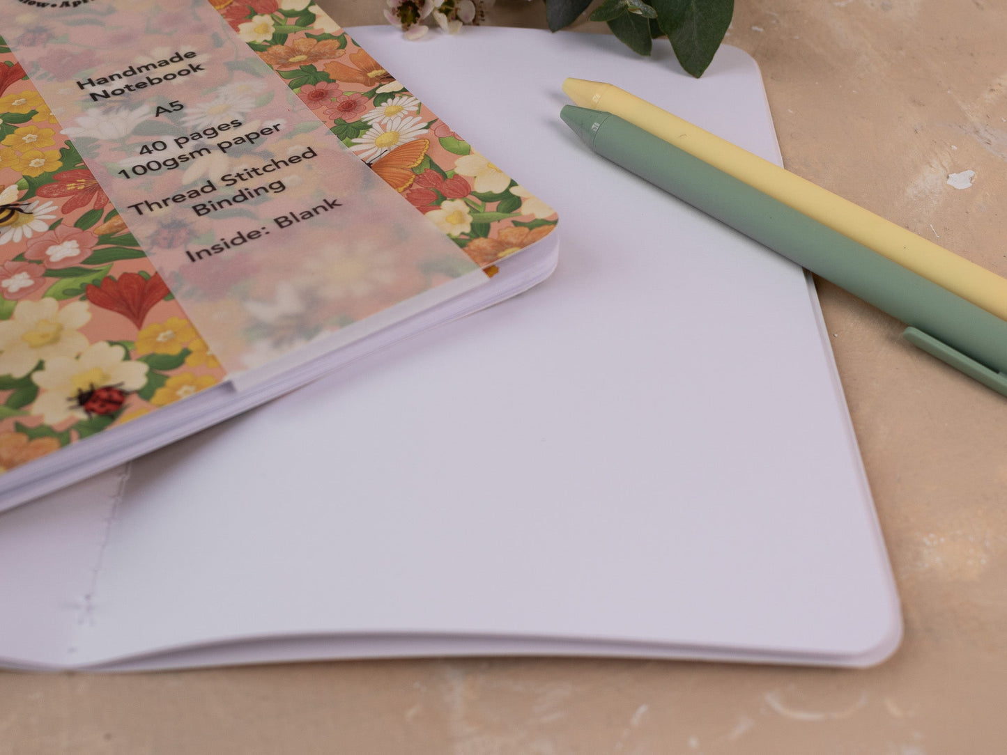 A5 Handmade Notebook with Spring Meadow Design