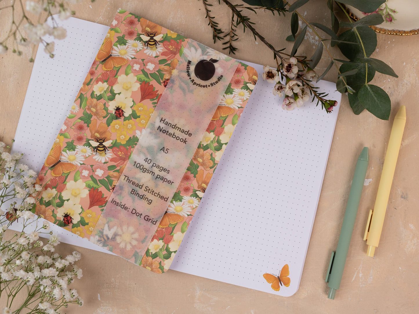 A5 Handmade Notebook with Spring Meadow Design
