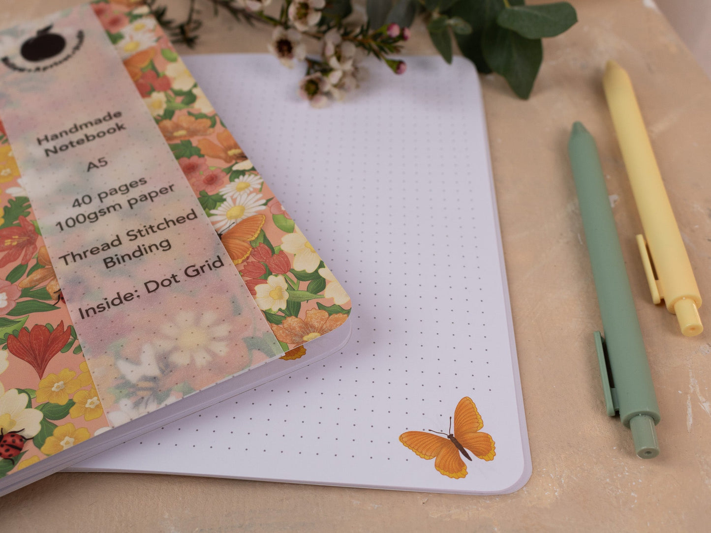 A5 Handmade Notebook with Spring Meadow Design