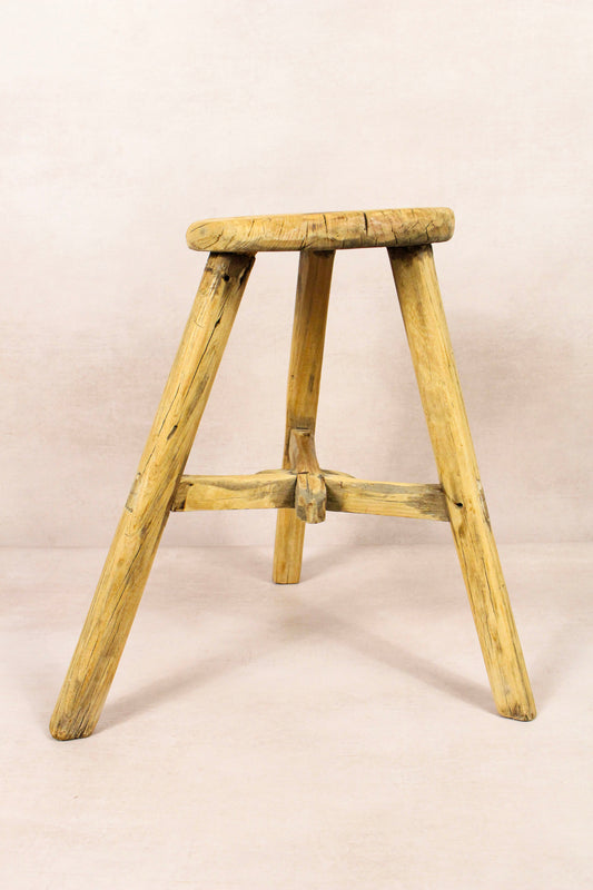 Vintage Rustic Round Stool - Elm wood - 168