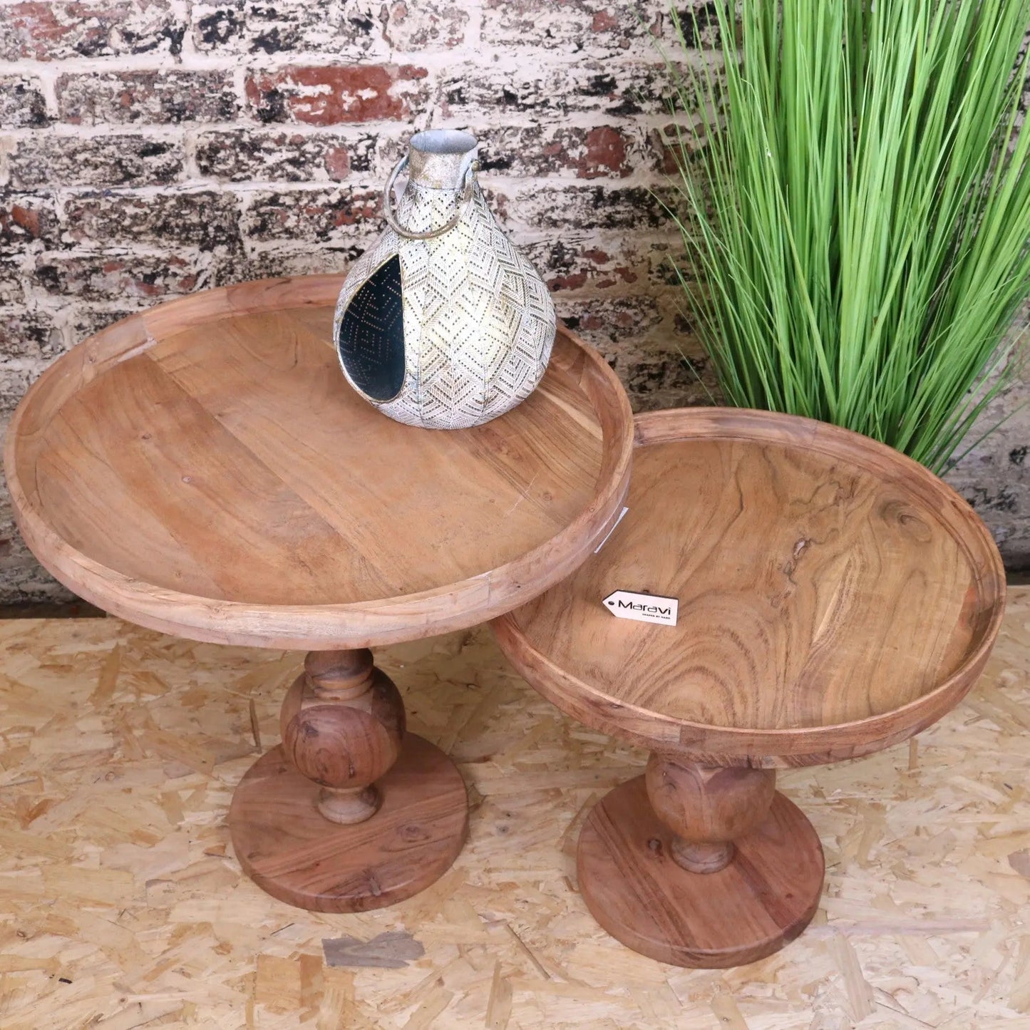 Ucha Set of 2 Wooden Pedestal Side Tables