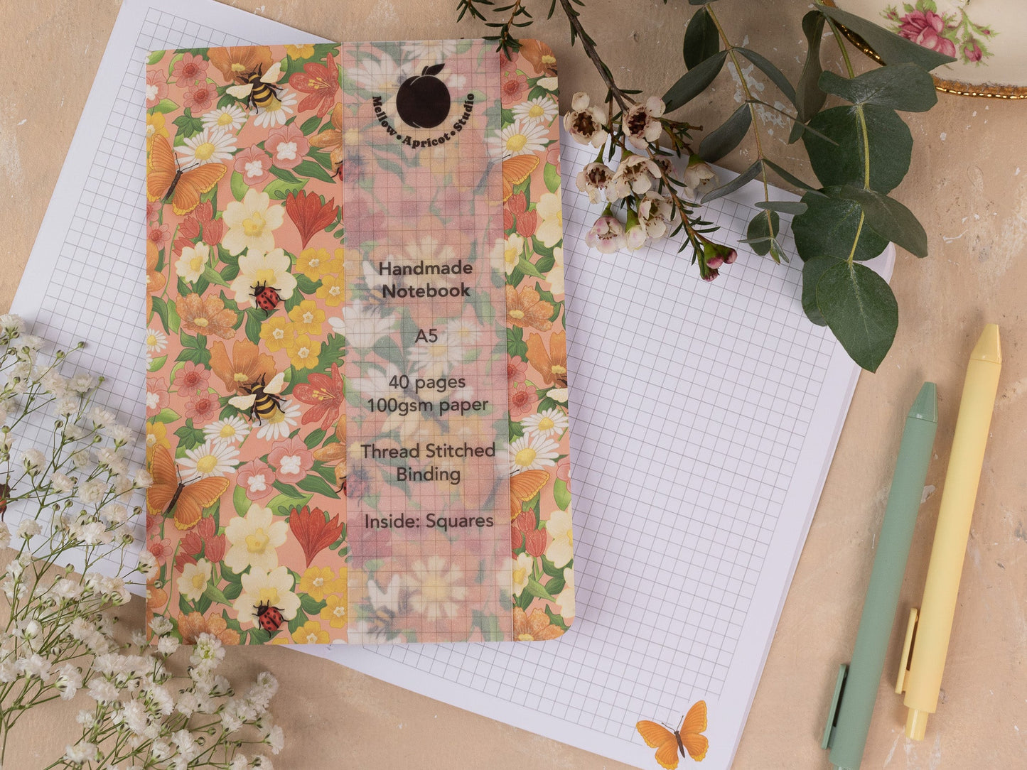 A5 Handmade Notebook with Spring Meadow Design