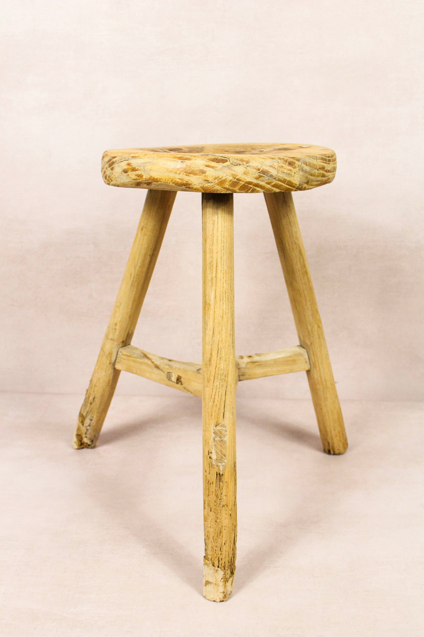 Vintage Rustic Round Stool - Elm wood - 171