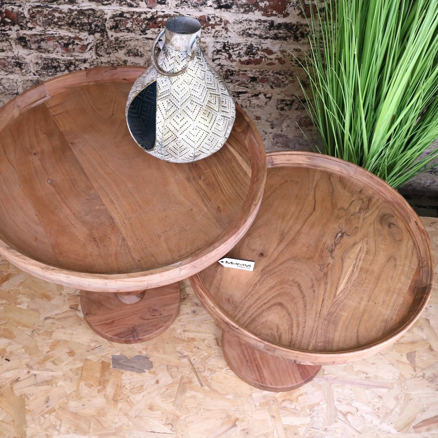 Ucha Set of 2 Wooden Pedestal Side Tables