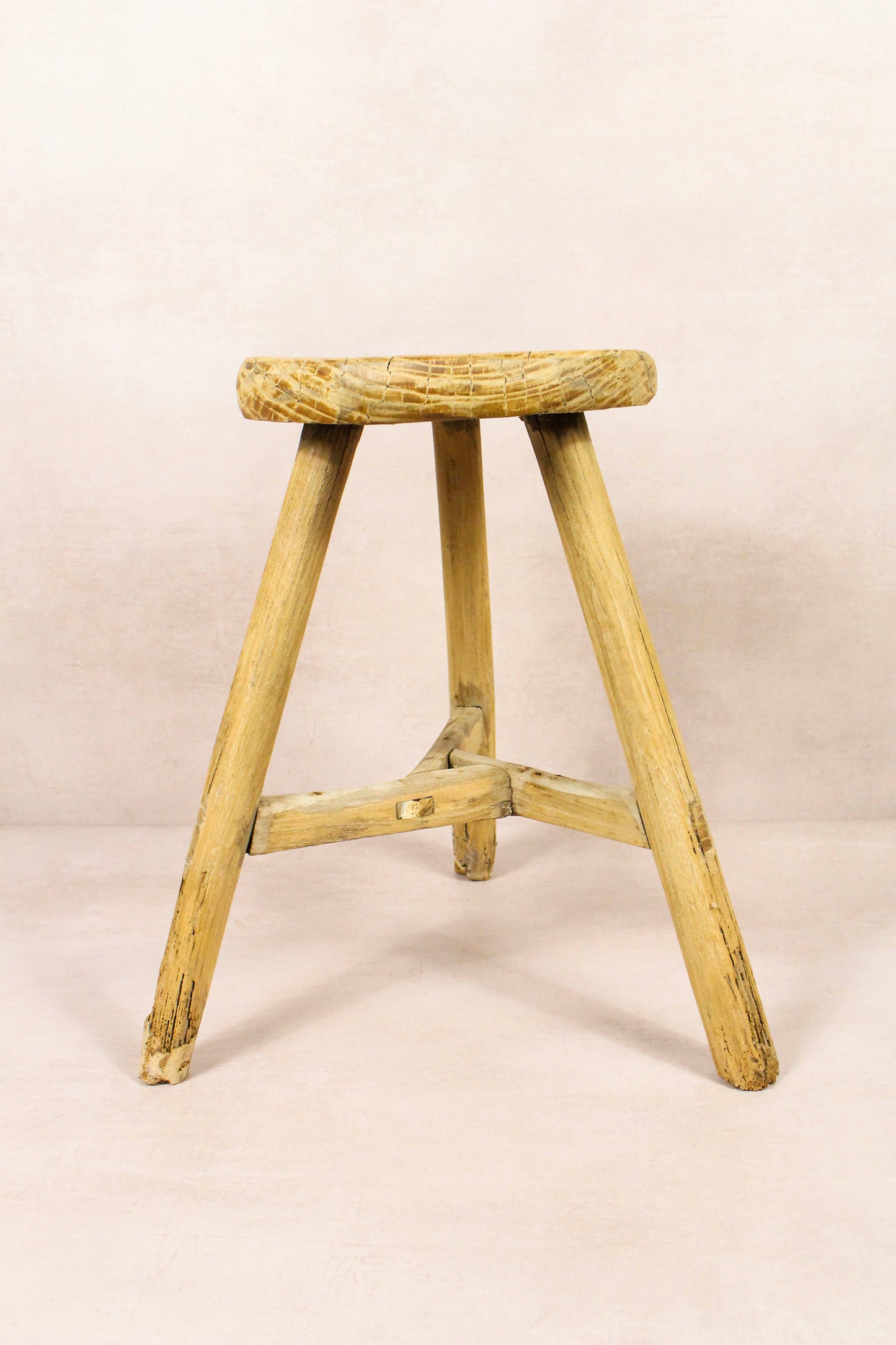 Vintage Rustic Round Stool - Elm wood - 171
