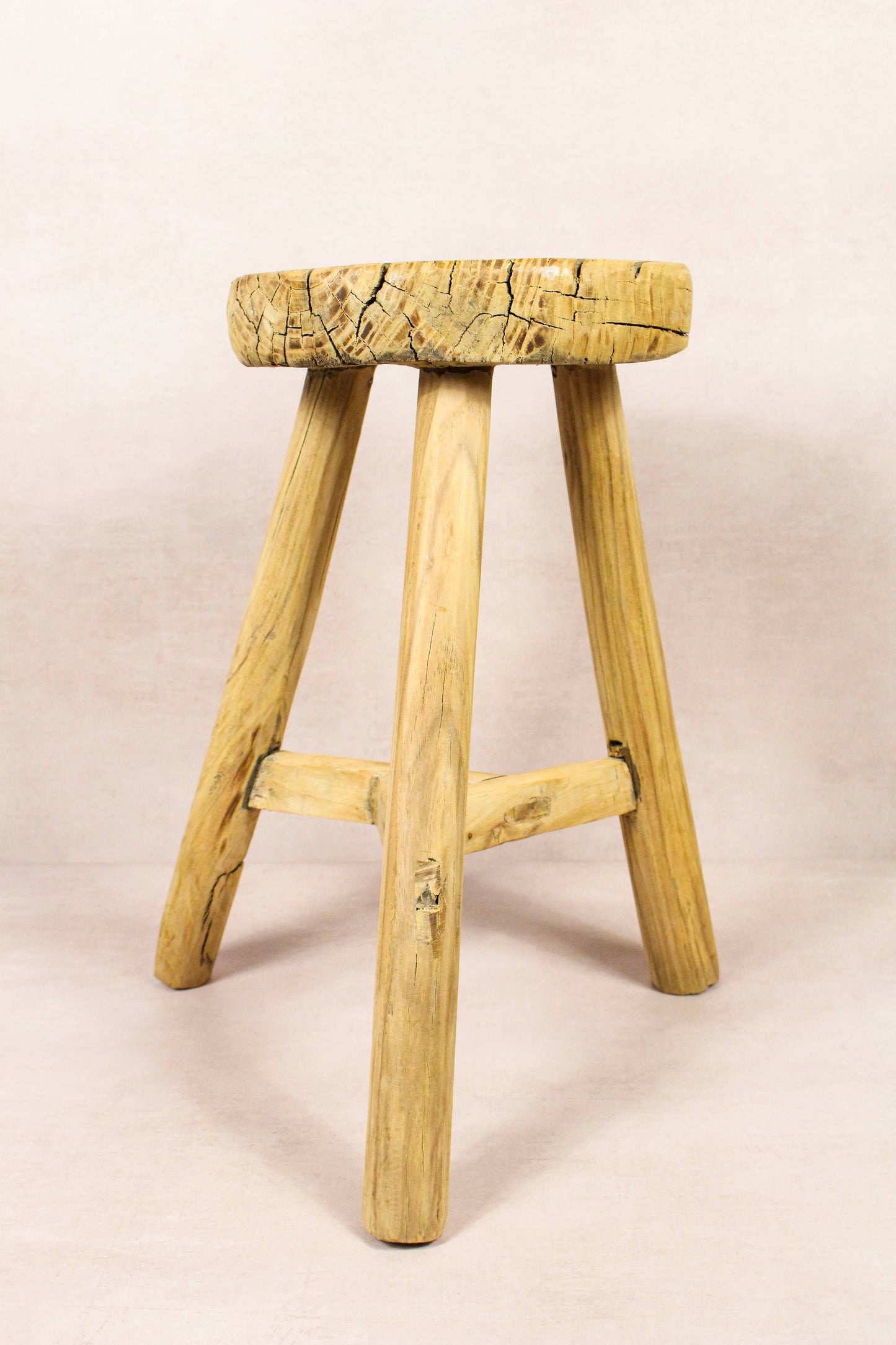 Vintage Rustic Round Stool - Elm wood - 173