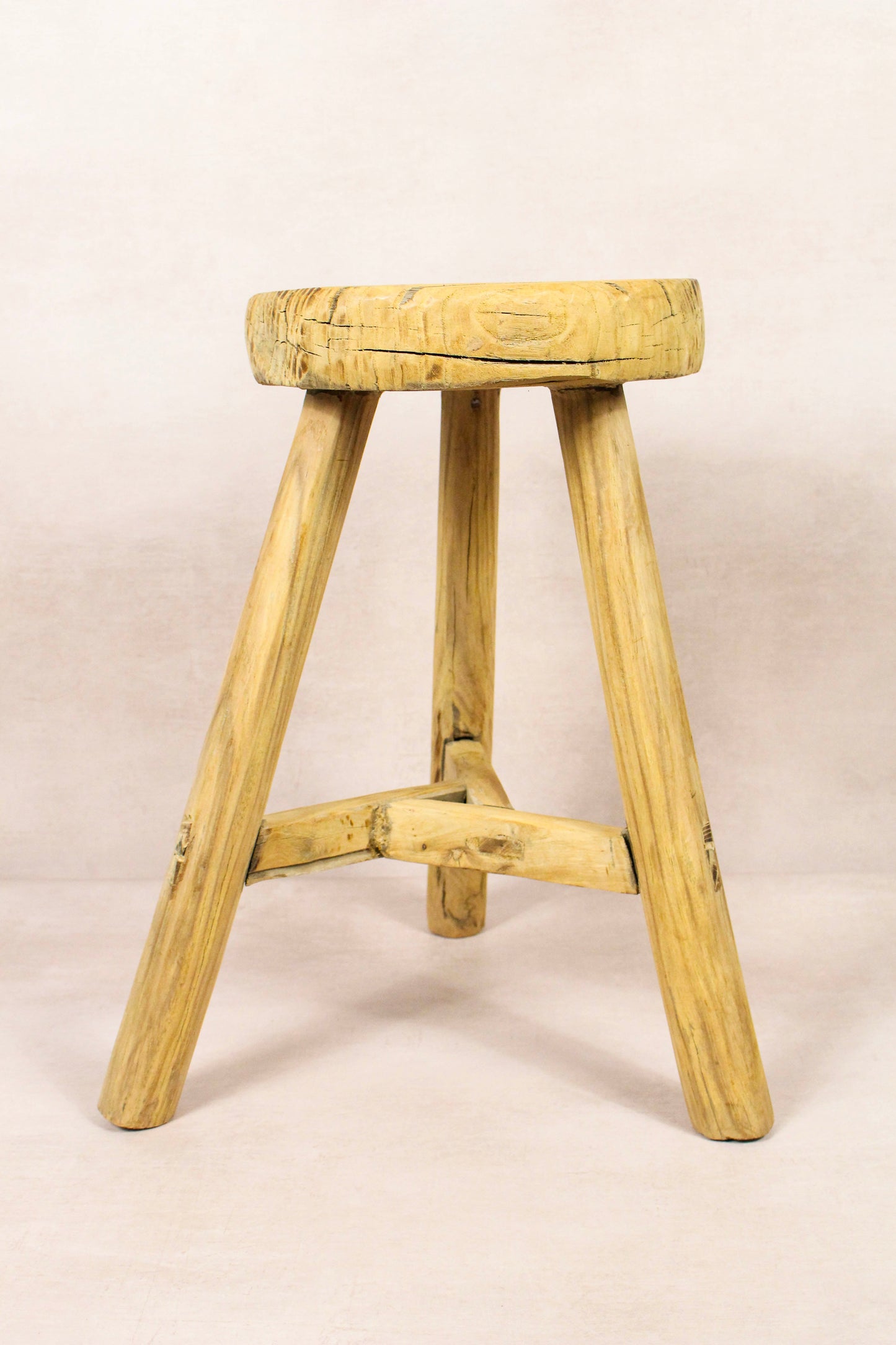 Vintage Rustic Round Stool - Elm wood - 173
