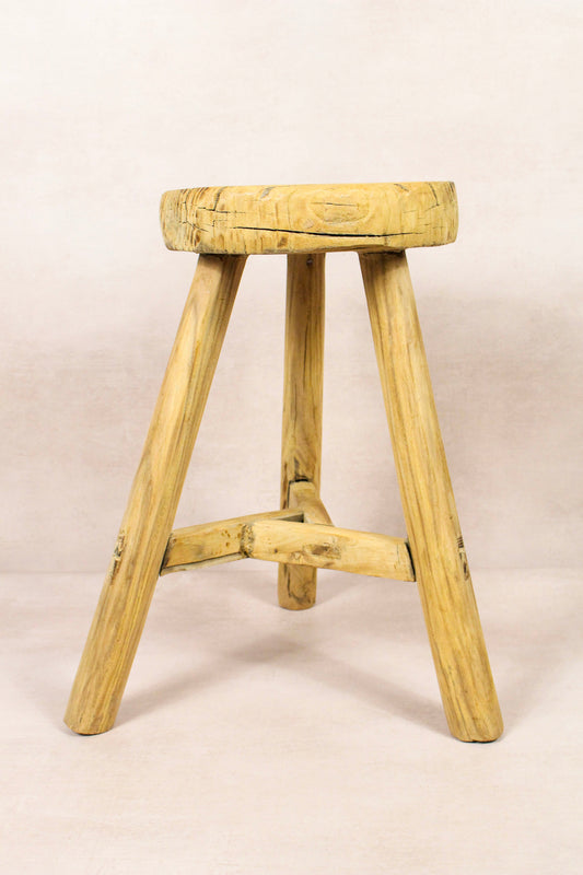 Vintage Rustic Round Stool - Elm wood - 173