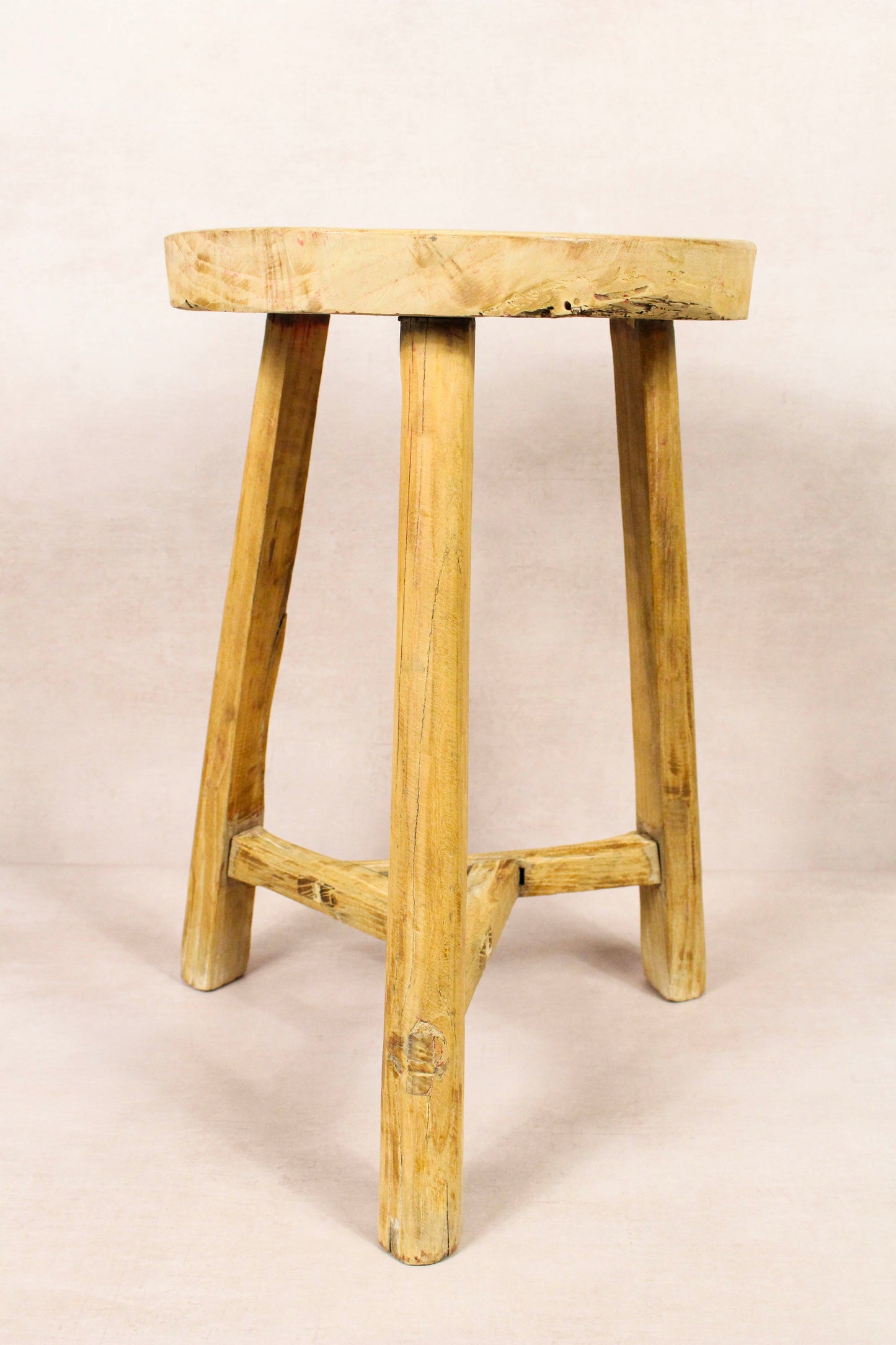 Vintage Rustic Round Stool - Elm wood - 174