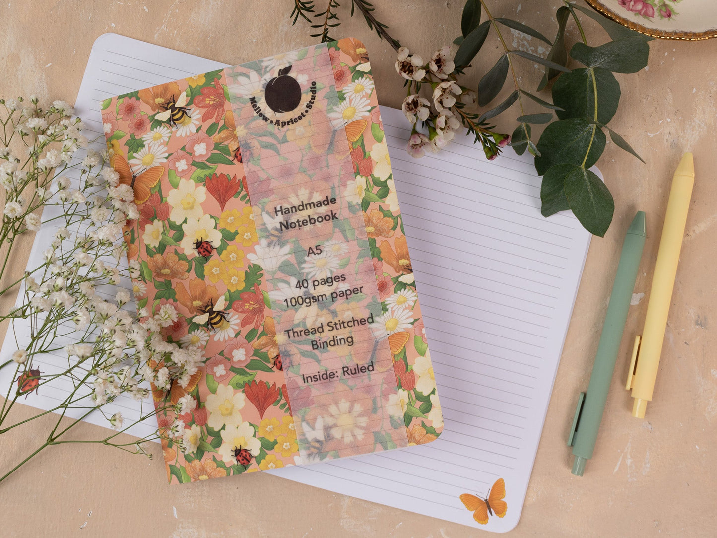 A5 Handmade Notebook with Spring Meadow Design