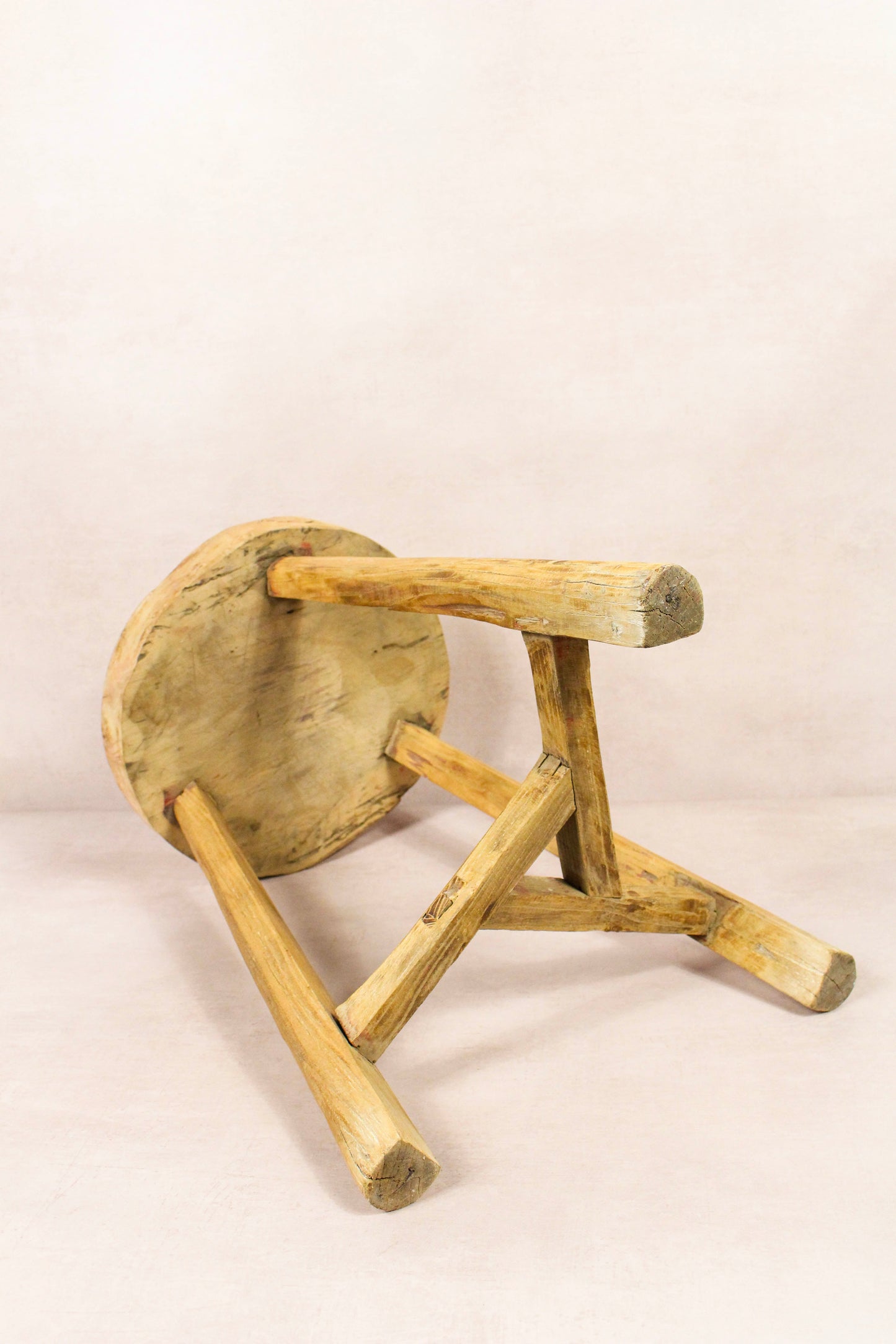 Vintage Rustic Round Stool - Elm wood - 174