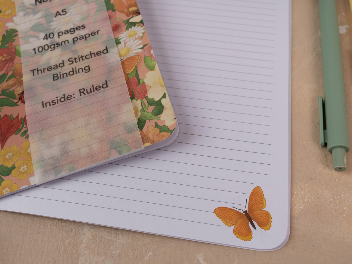 A5 Handmade Notebook with Spring Meadow Design