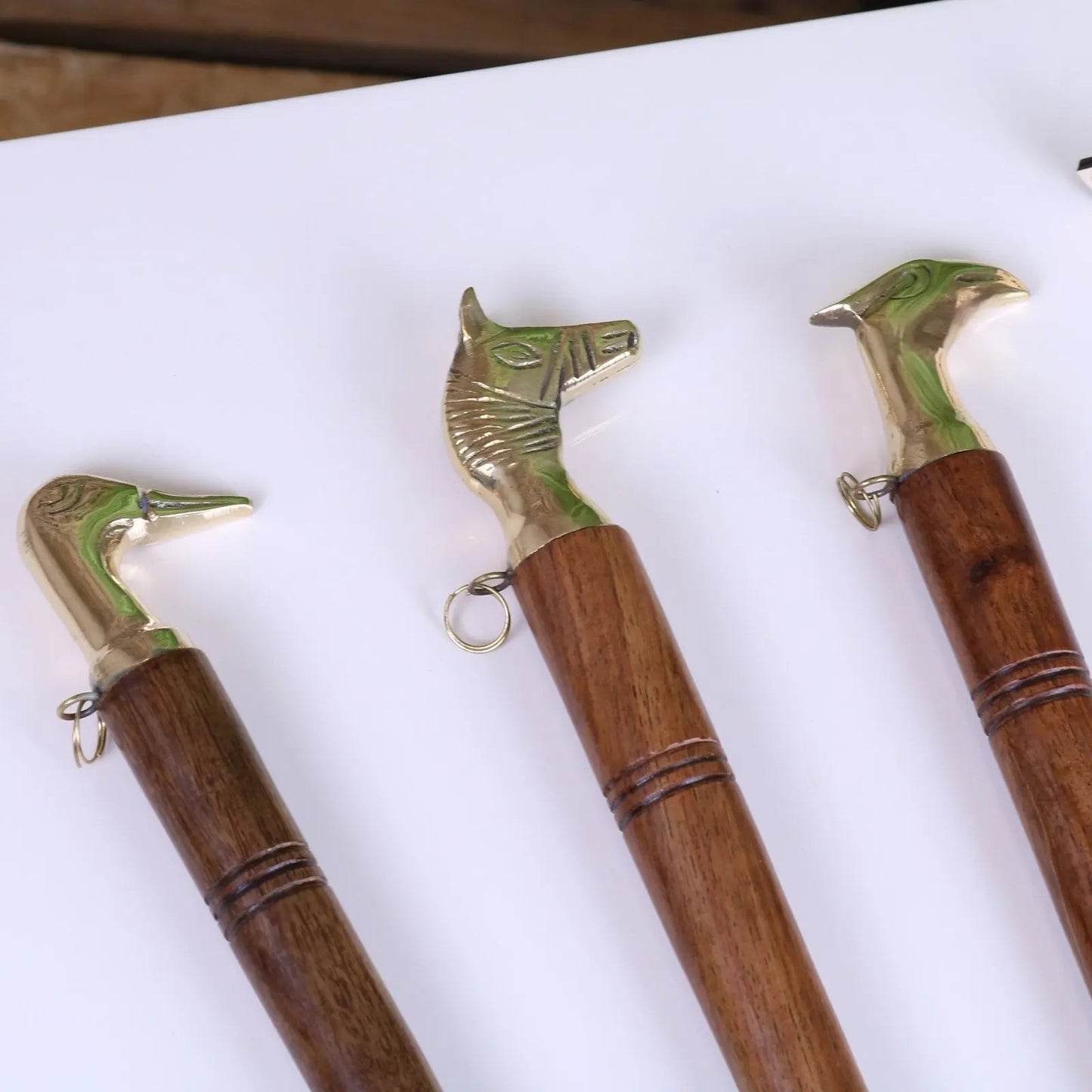 Naka Long Shoe Horn Wooden Brass Animal Top 46cm