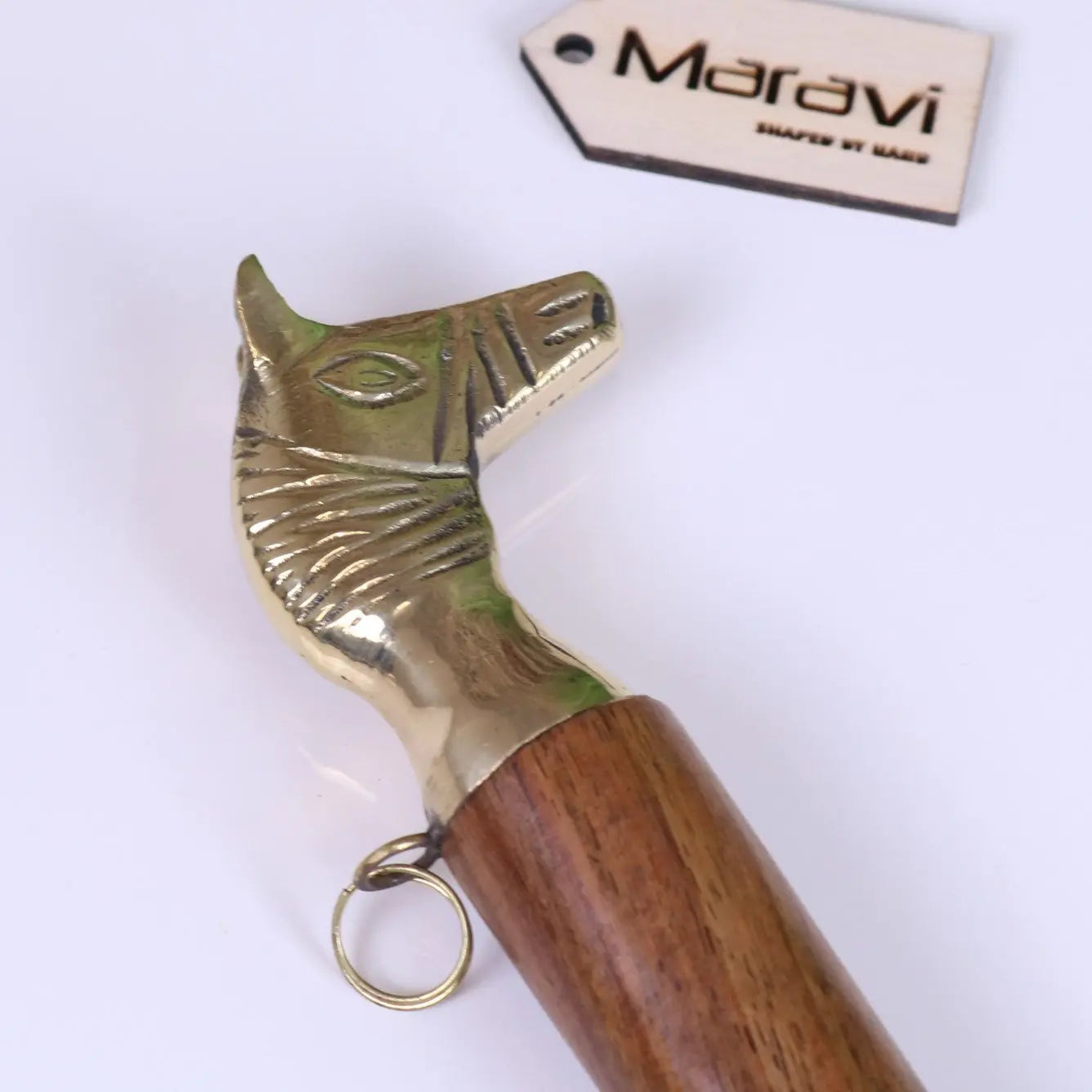 Naka Long Shoe Horn Wooden Brass Animal Top 46cm