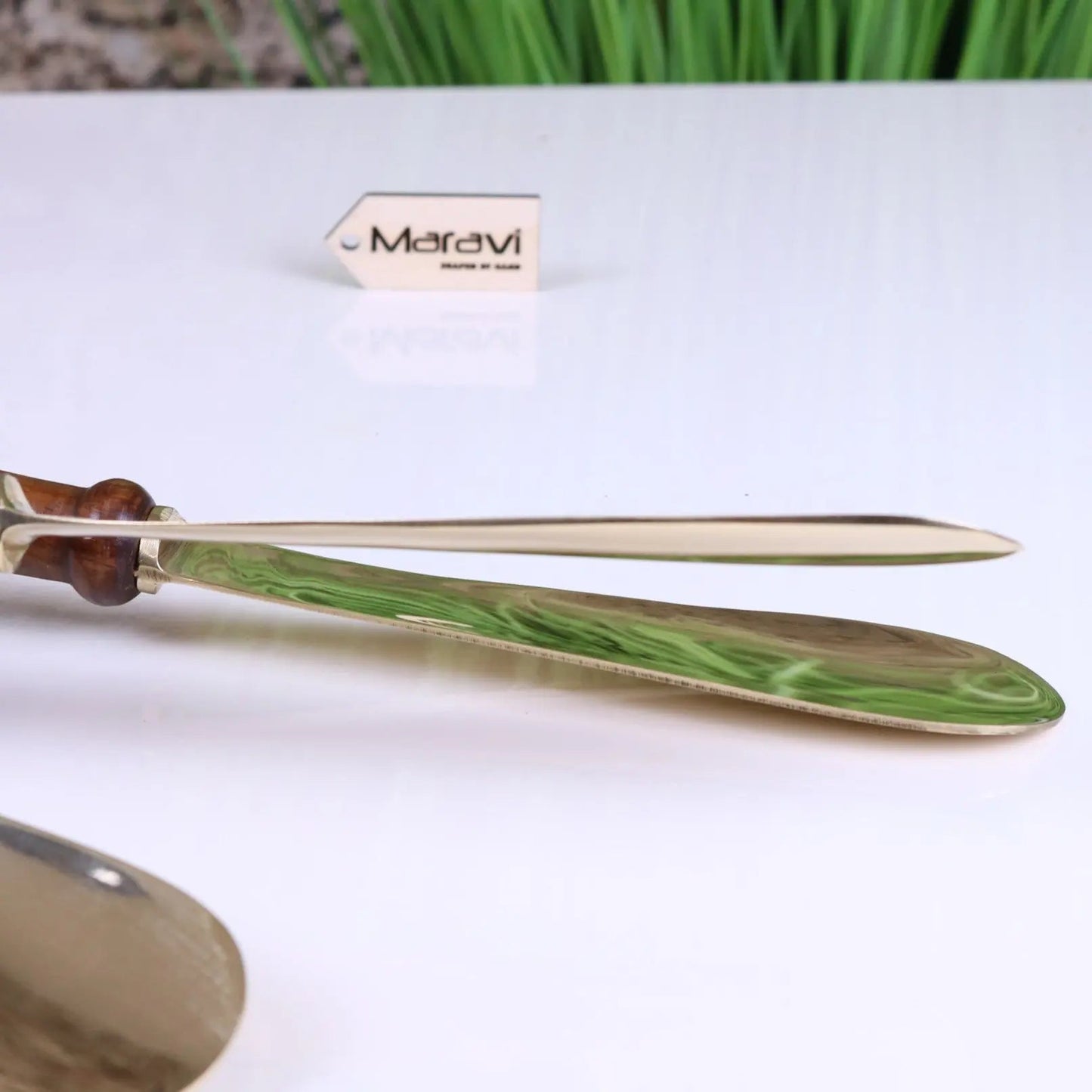 Naka Long Shoe Horn Wooden Brass Animal Top 46cm