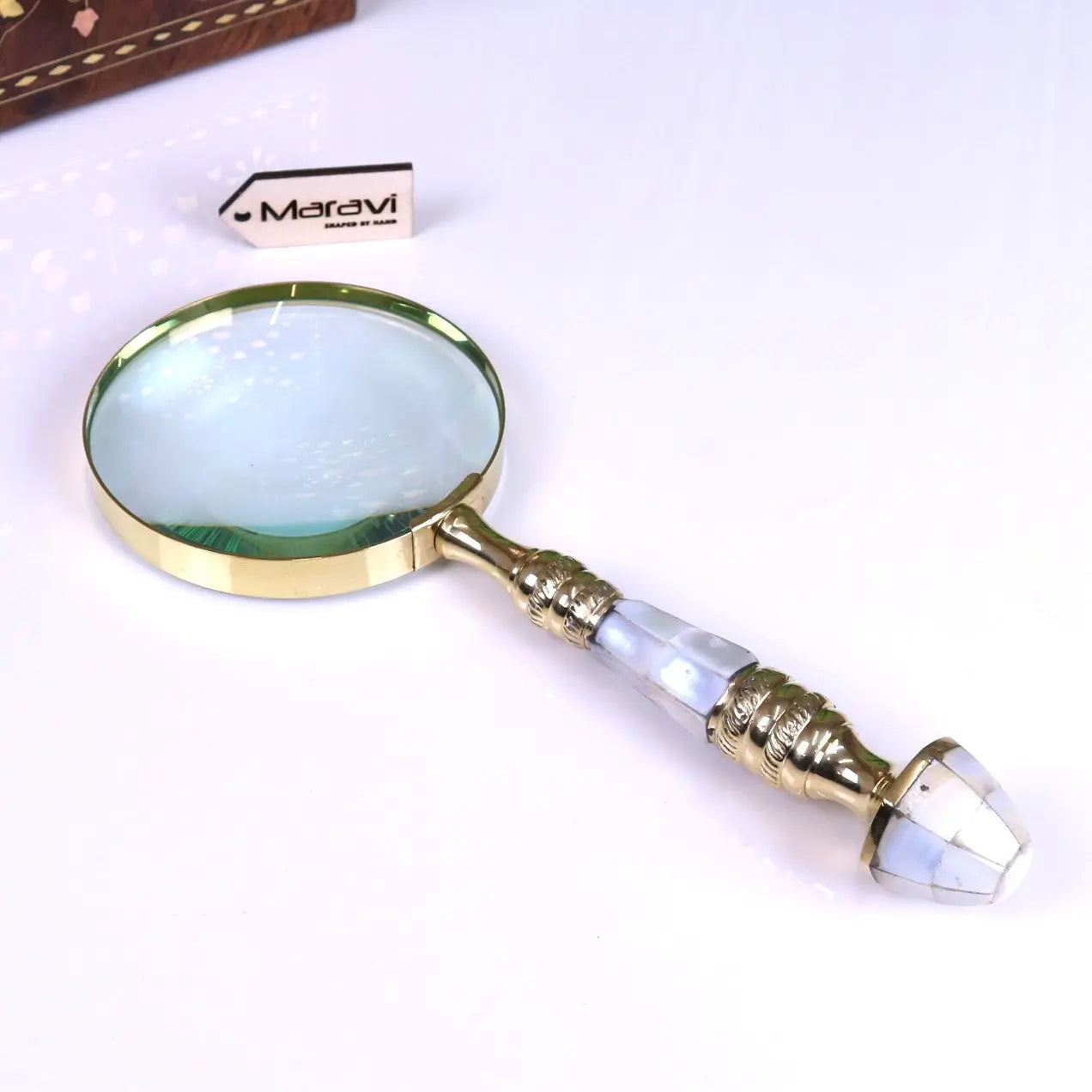 Yala Reading Magnifying Glass 10cm Mother of Pearl Brass Handle