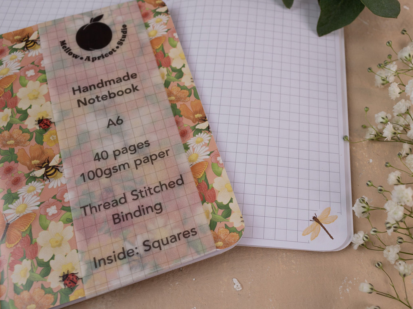 A6 Handmade Notebook with Spring Meadow Design