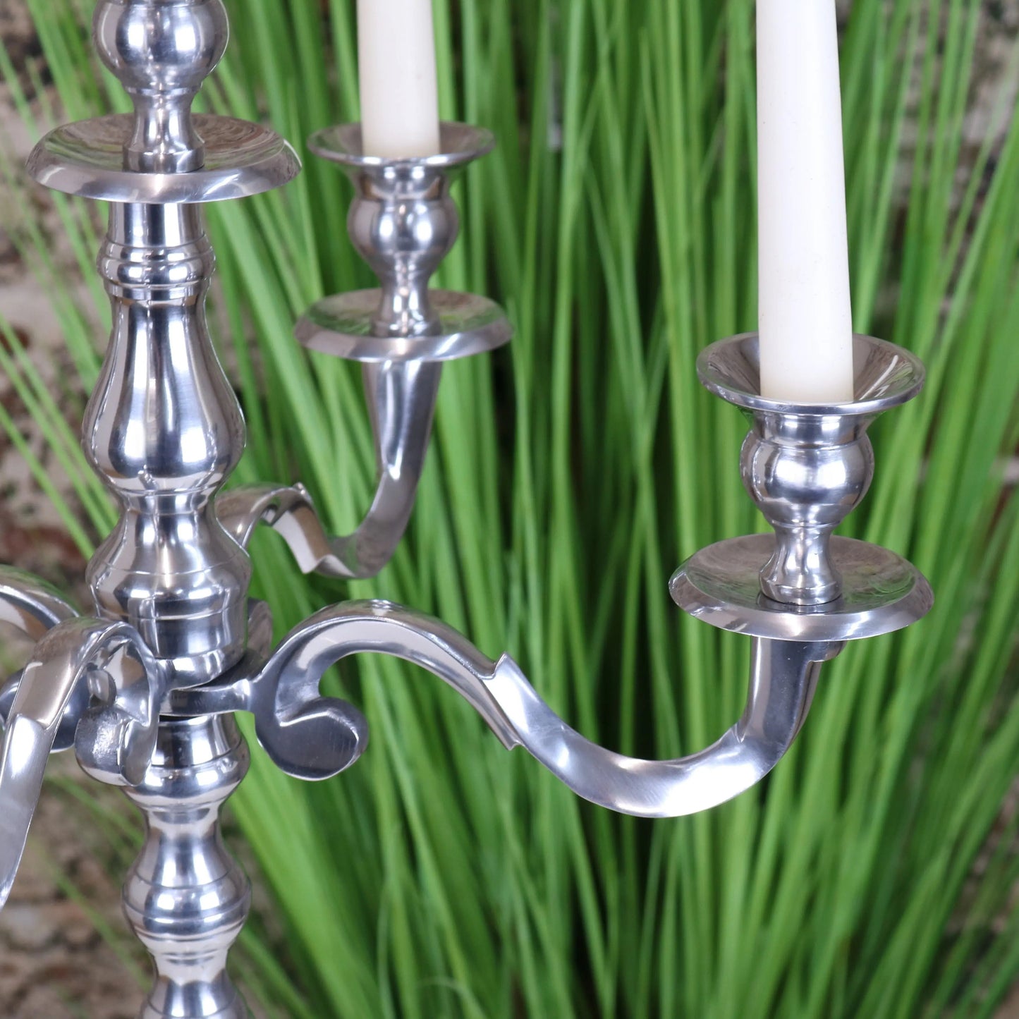 Mula Polished Silver 5 Candle Candelabra Centerpiece 62cm