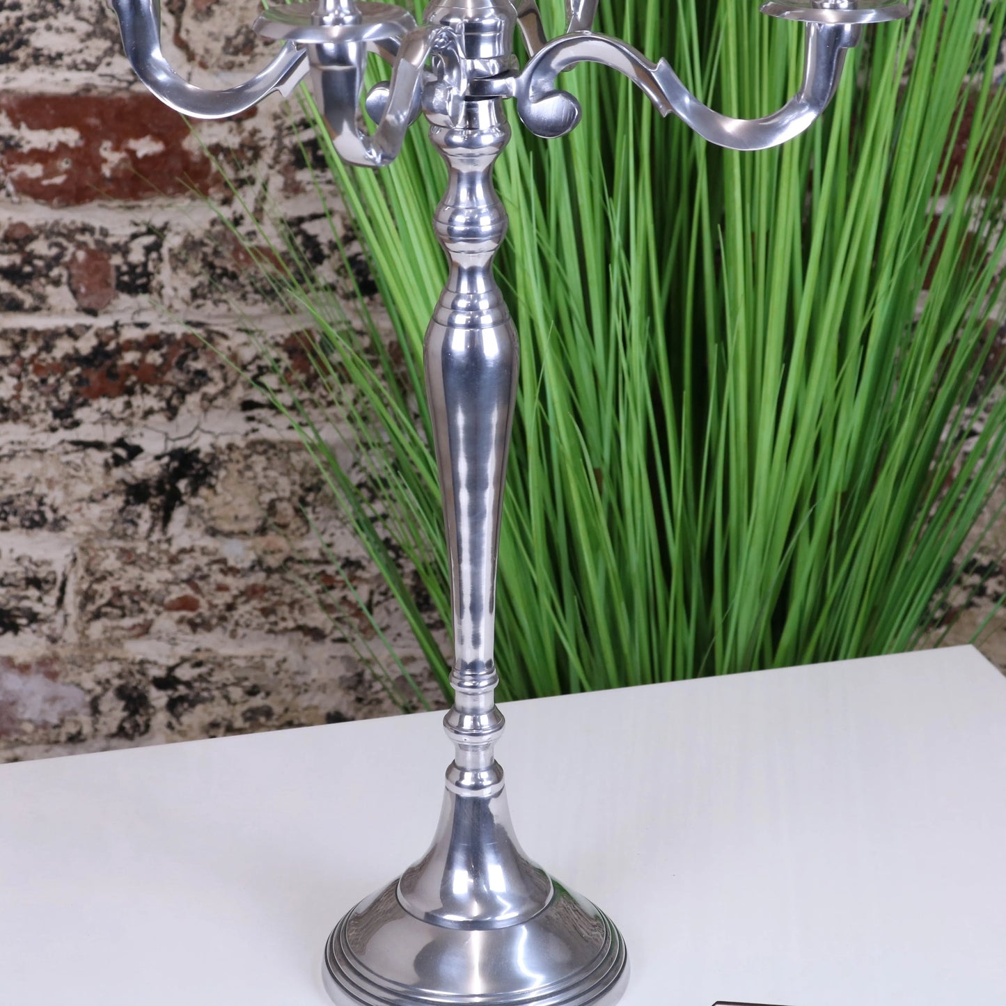 Mula Polished Silver 5 Candle Candelabra Centerpiece 62cm