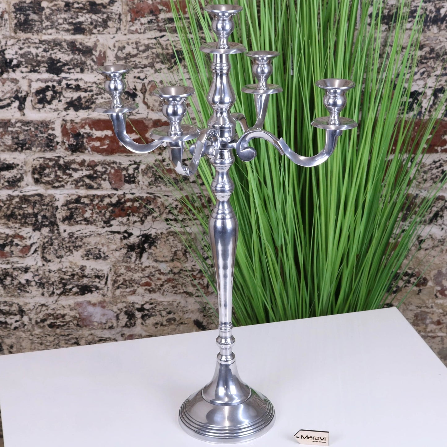 Mula Polished Silver 5 Candle Candelabra Centerpiece 62cm