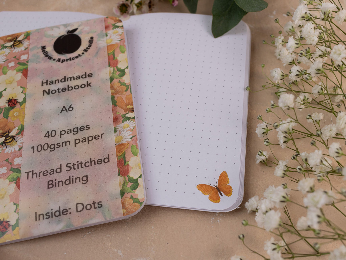 A6 Handmade Notebook with Spring Meadow Design