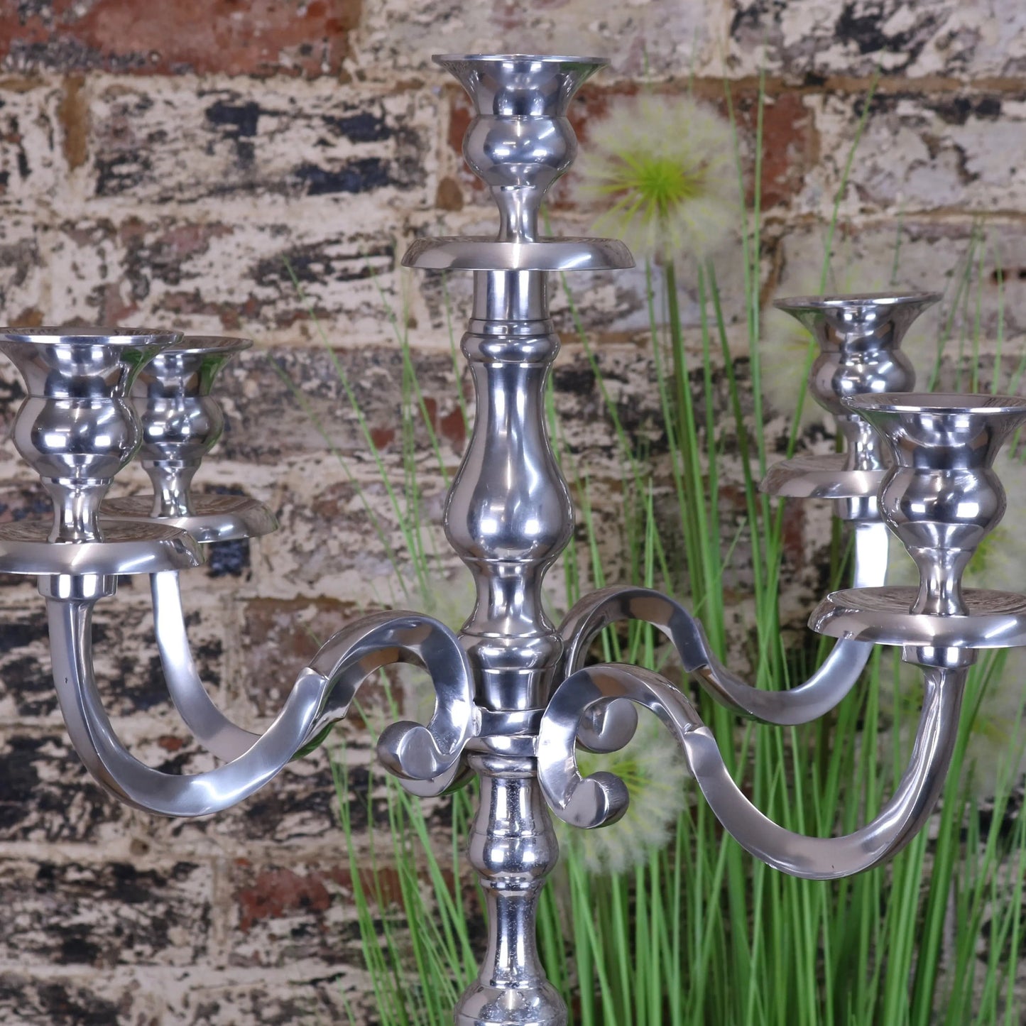 Mula Polished Silver 5 Candle Candelabra Centerpiece 105cm