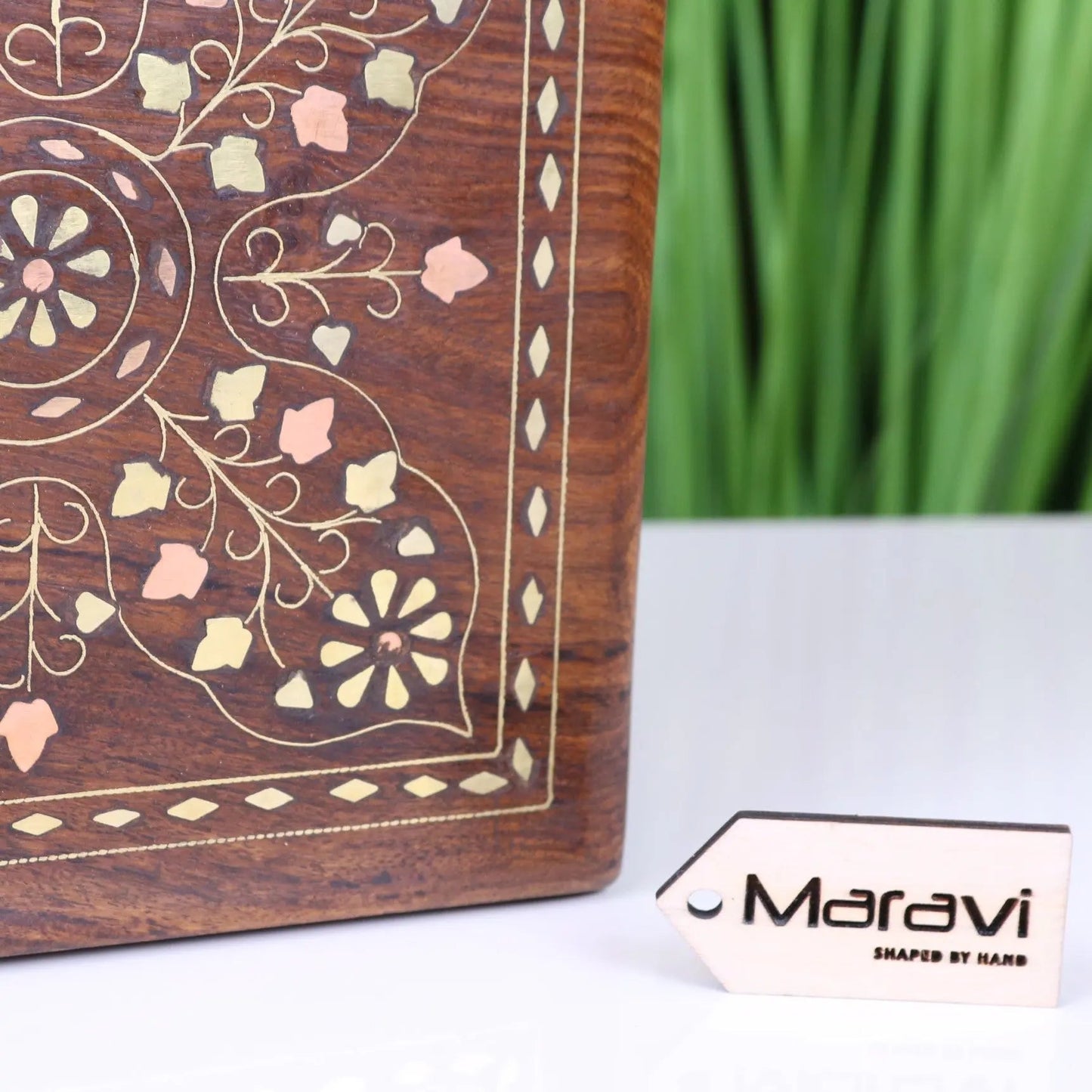 Lila Sheesham Wood Trinket Box Brass Inlay