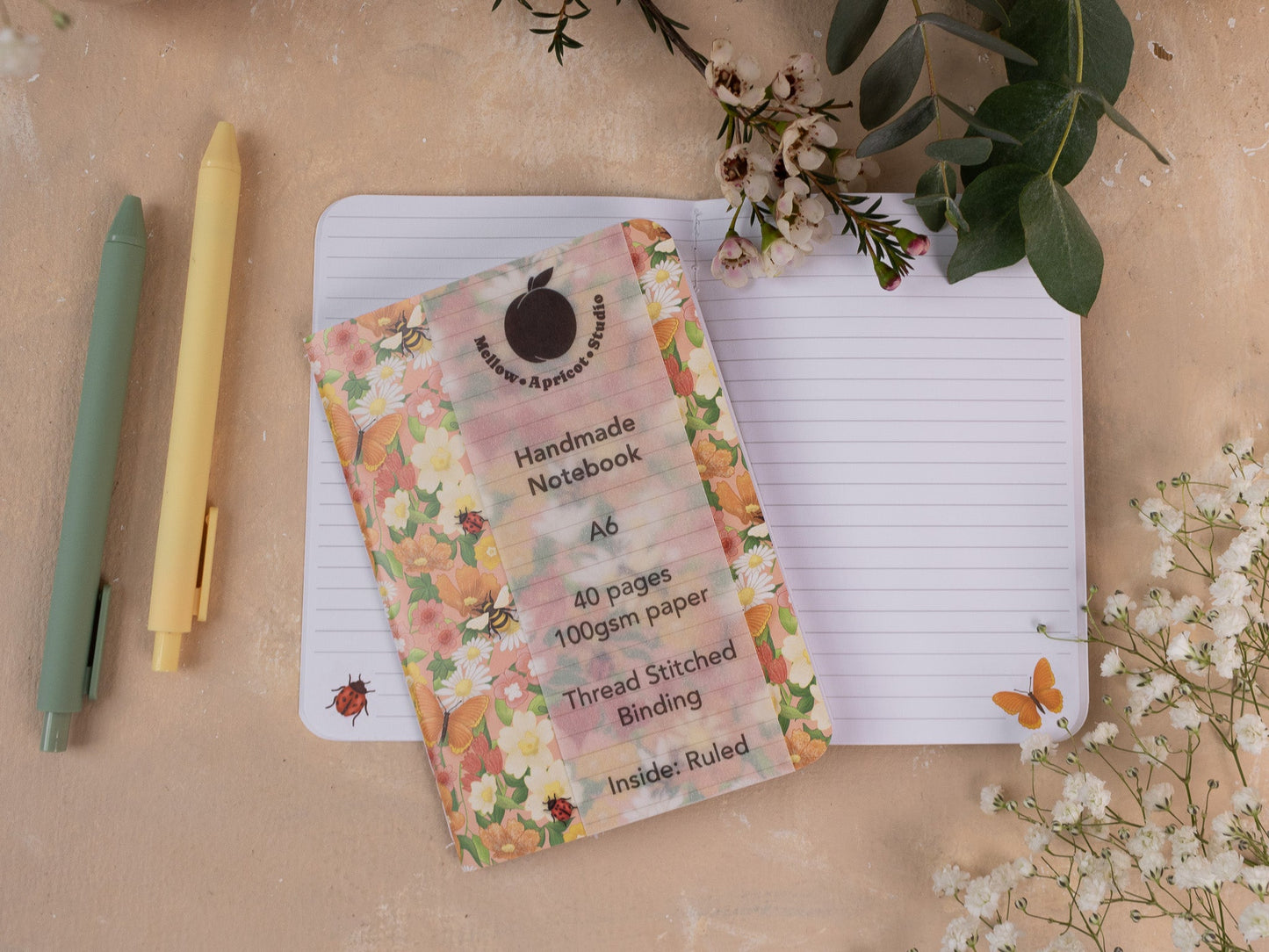 A6 Handmade Notebook with Spring Meadow Design