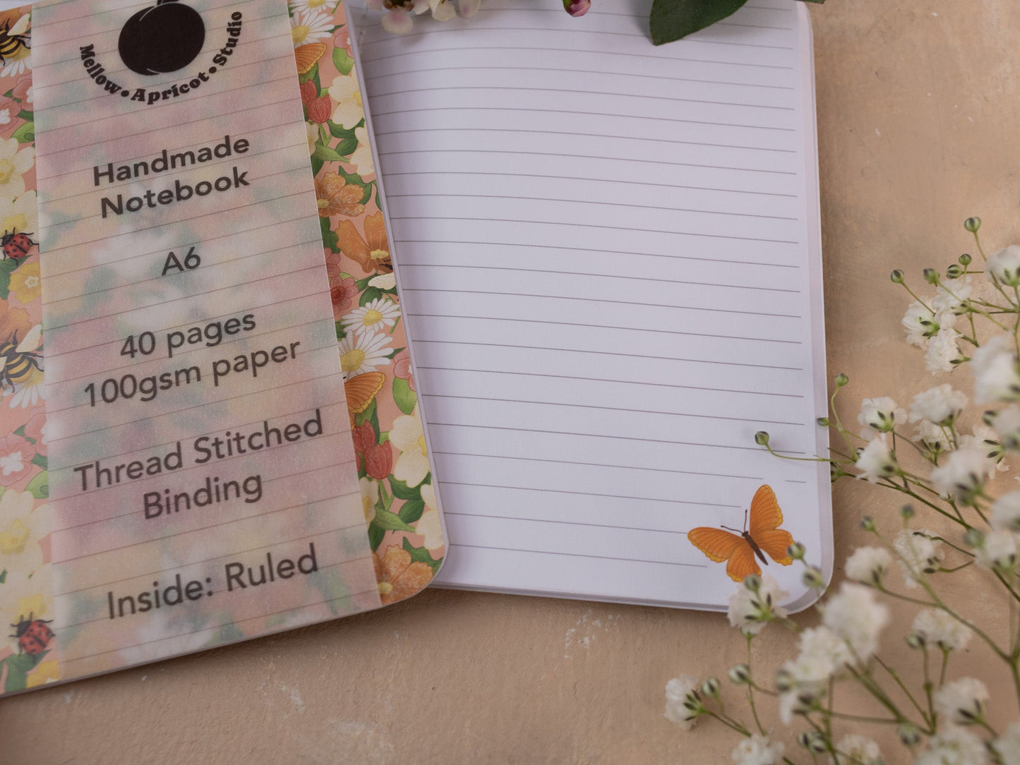 A6 Handmade Notebook with Spring Meadow Design