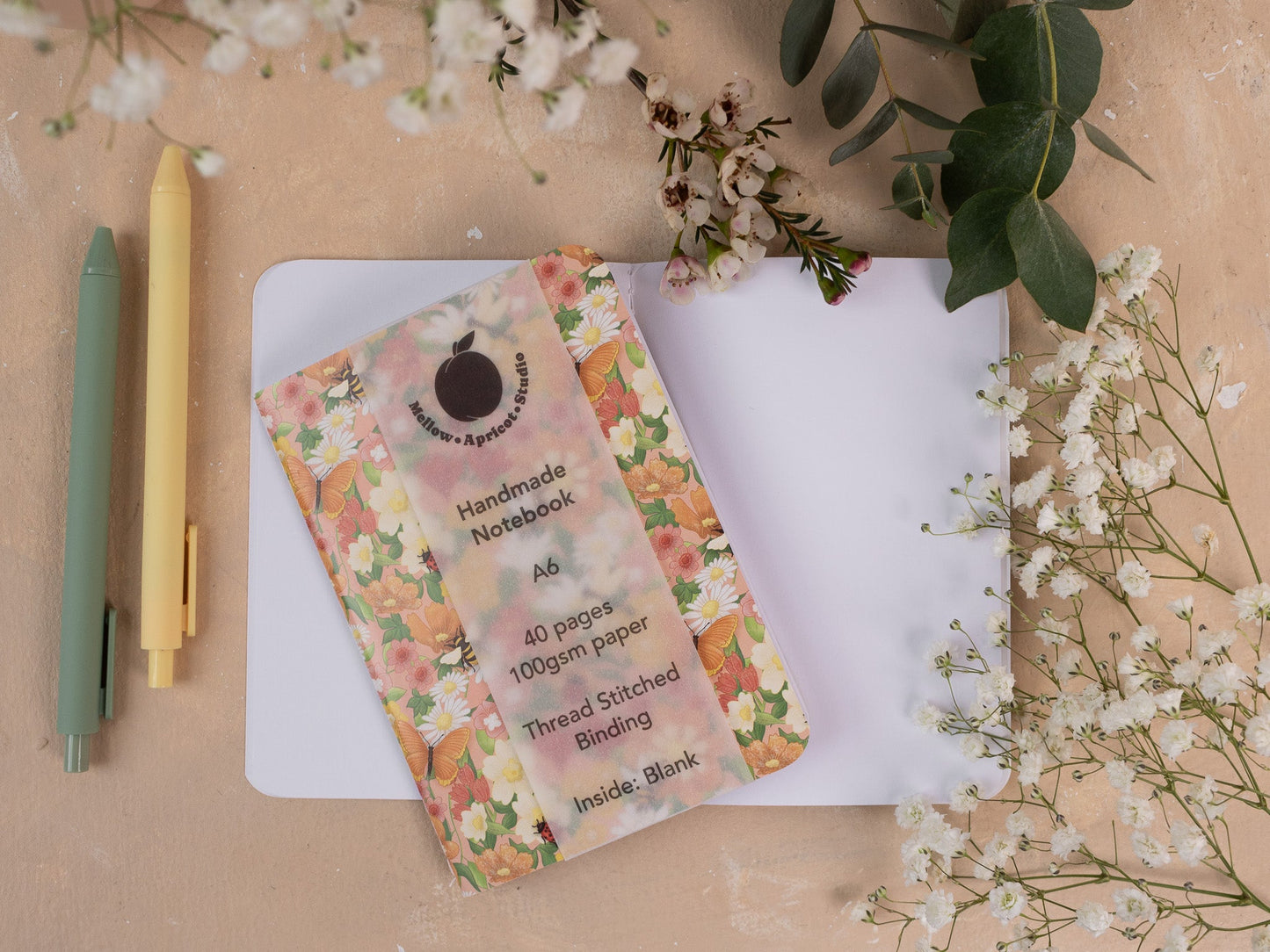 A6 Handmade Notebook with Spring Meadow Design