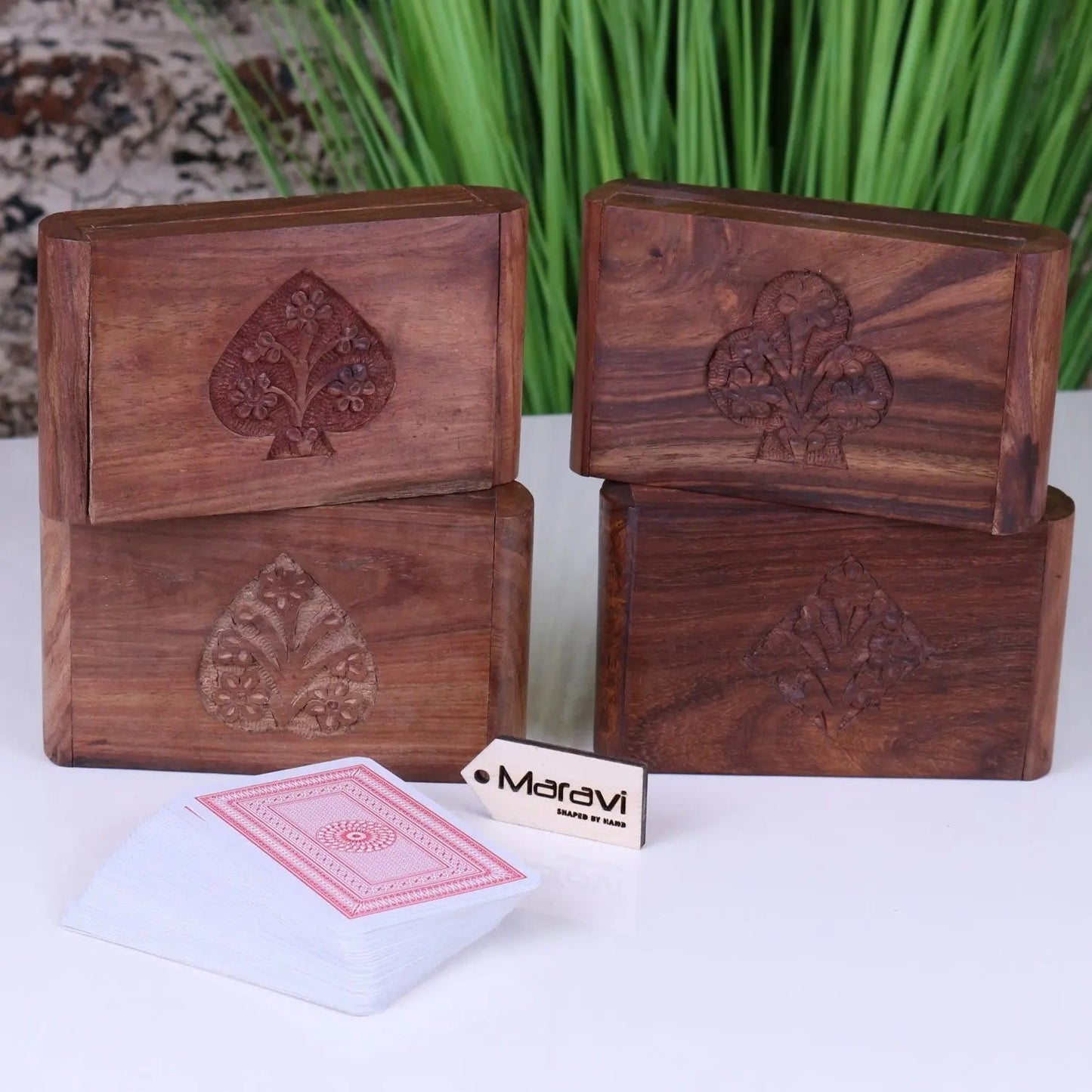 Fata Wooden Playing Card Box Set of 4 Sheesham Wood