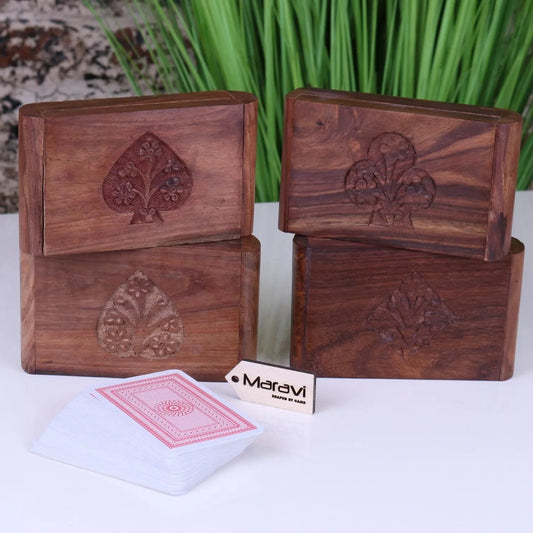 Fata Wooden Playing Card Box Set of 4 Sheesham Wood