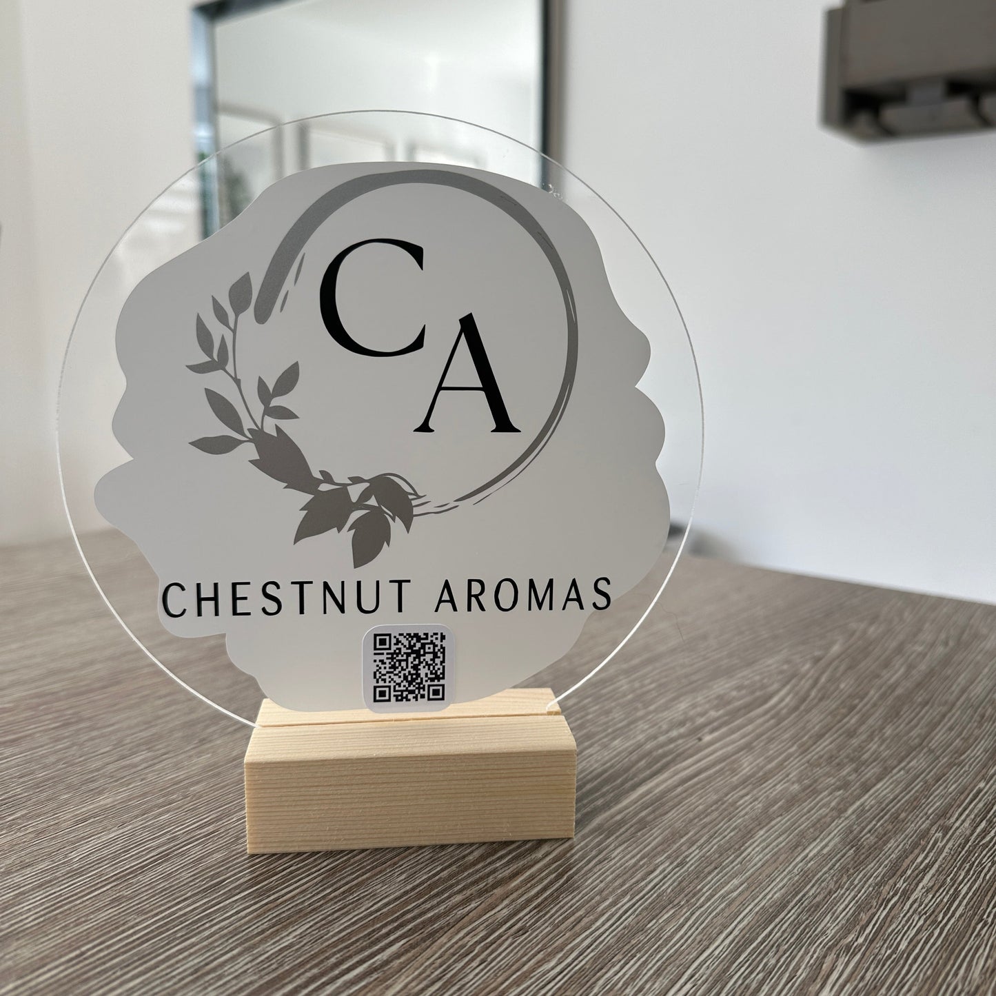 Custom Create Own Design Circle Acrylic Plaque Sign With Wooden Base