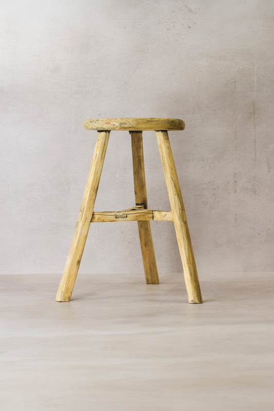 Vintage Rustic Elm Wood Stool - Round - No 50