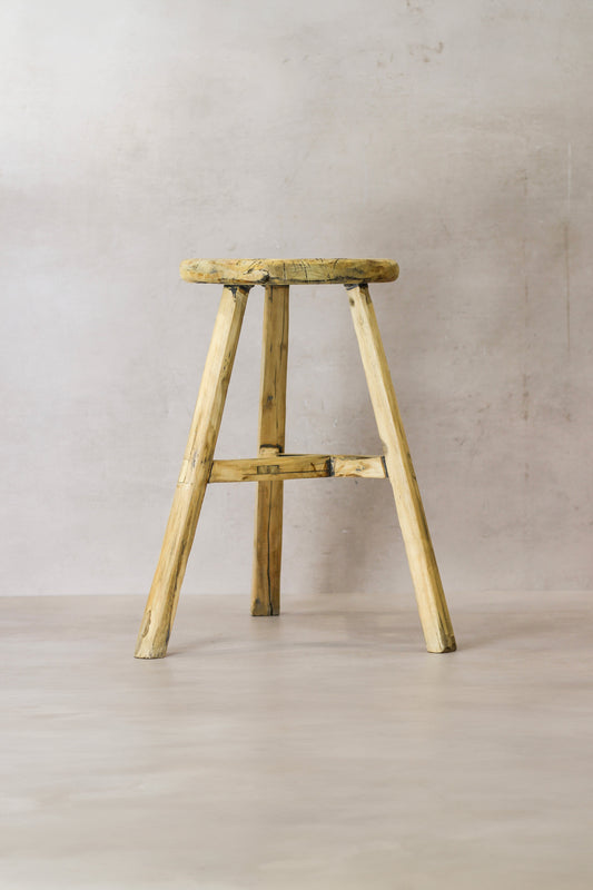 Vintage Rustic Elm Wood Stool - Round - No 50