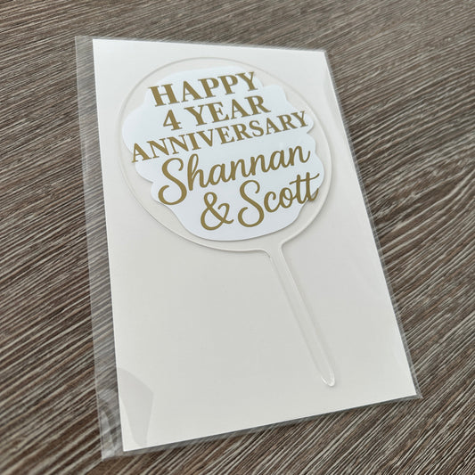 Personalised Wording Happy Anniversary Any Names Any Design 10cm Circle Acrylic Birthday Cake Topper