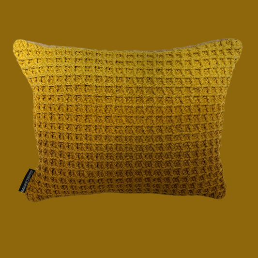 Waffle Graduated Tonal Crocheted Cushion - Ochre