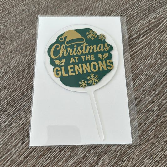 Personalised 10cm Circle Acrylic Christmas Surname Santa Reusable Party Cake Topper