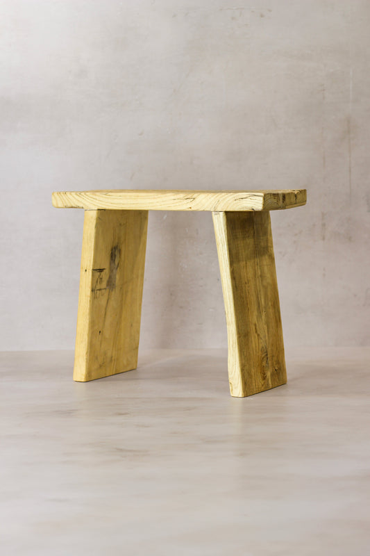 Vintage Rustic Square Elm Wood Stool - No 6