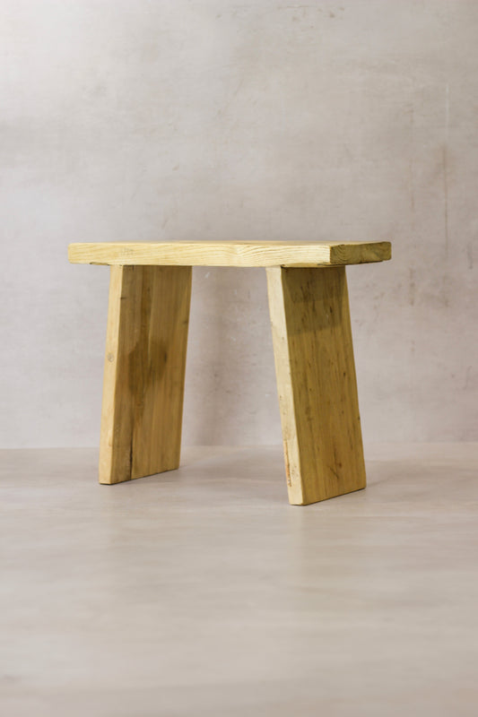 Vintage Rustic Square Elm Wood Stool - No 7