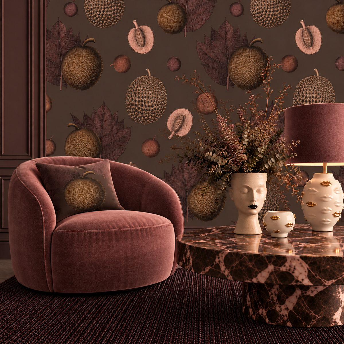 Tropical Fruit Wallpaper- Coral
