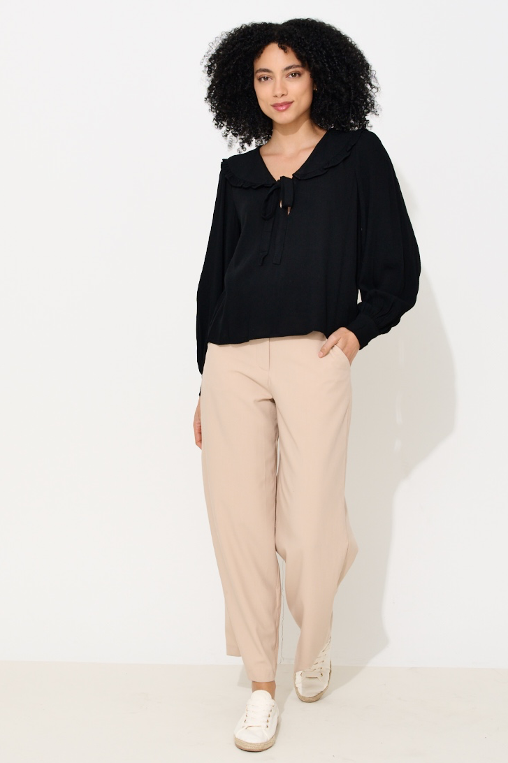 Gaela Moss Crepe Statement Collar Long Sleeve Blouse