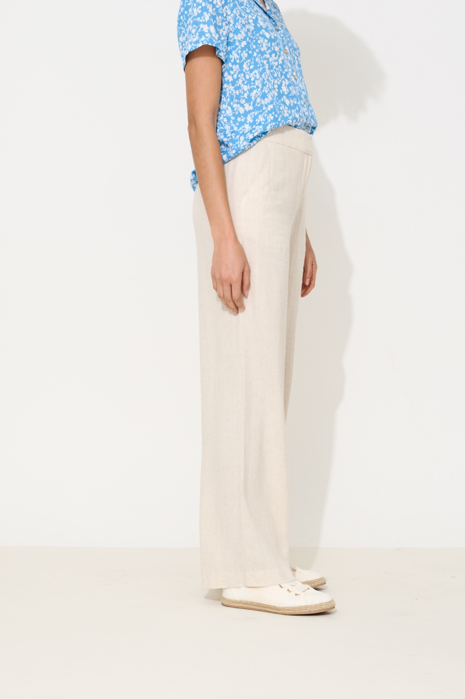 Tilde Linen Mix Wide Leg Trousers - Natural