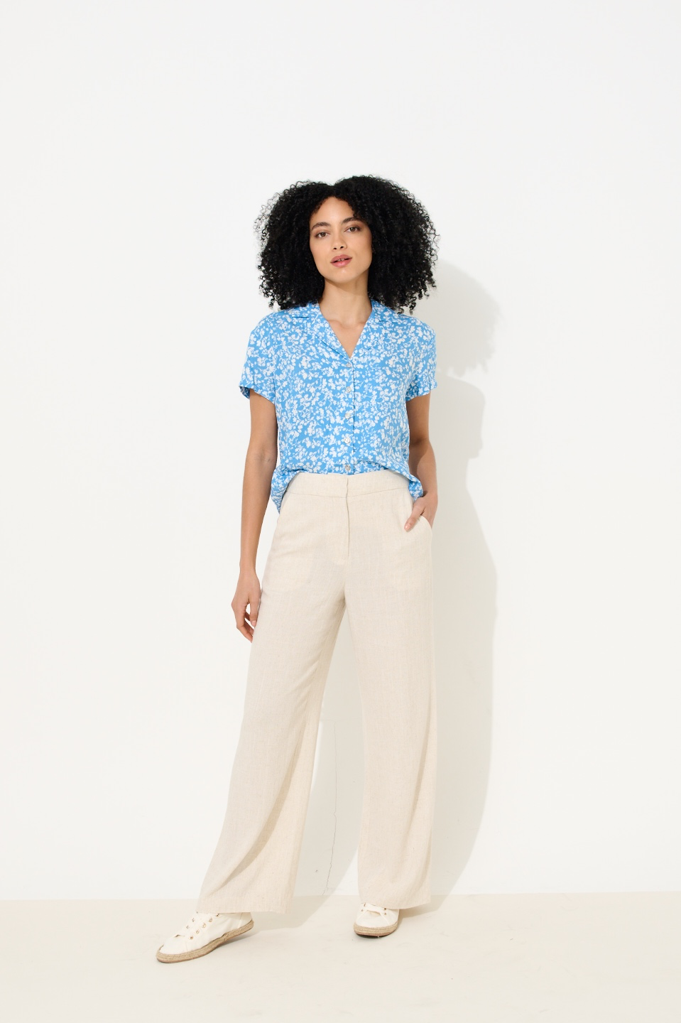 Tilde Linen Mix Wide Leg Trousers - Natural