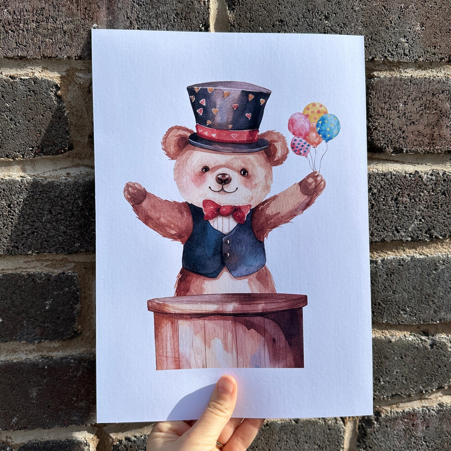 Circus Bear Watercolour Children's Room Wall Decor Print