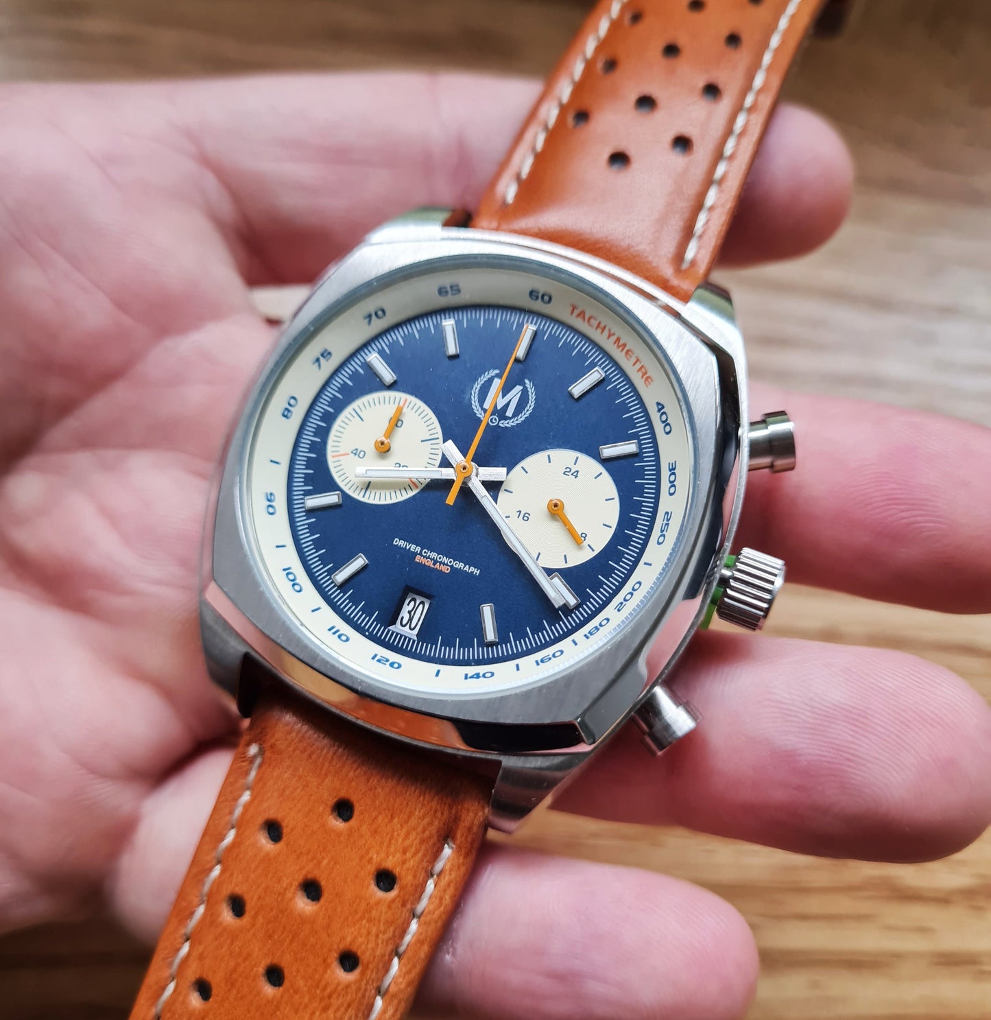 Driver Chronograph MKII Quartz, Blue Reverse Panda Tan Strap (PRE-ORDER NOW)