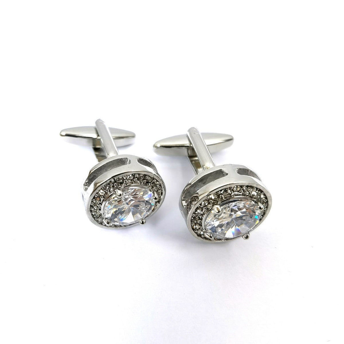 Round Silver Gem Stone Cufflinks